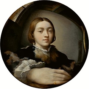 https://en.wikipedia.org/wiki/Self-portrait_in_a_Convex_Mirror#/media/File:Parmigianino_Selfportrait.jpg