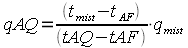 qAQ igual diferença entre T mist e T AF dividido pela diferença entre T AQ e T AF vezes q mist