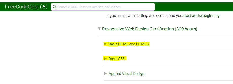 links de HTML e CSS básicos destacados na página