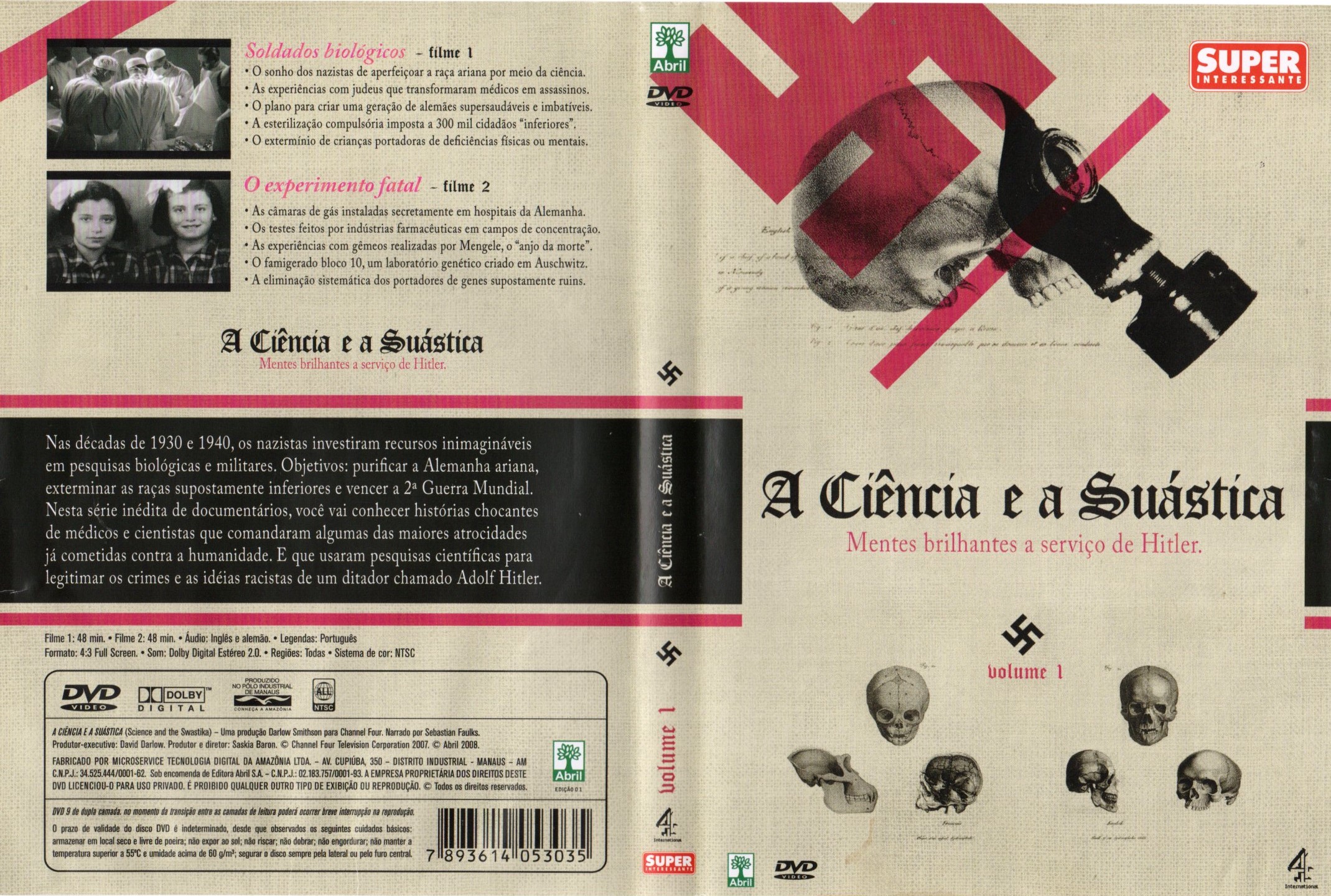 Capa do documentário a Ciência e a Suástica - Crânio com máscara de gás e suástica nazista