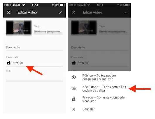 Editando configurações de privacidade no Youtube